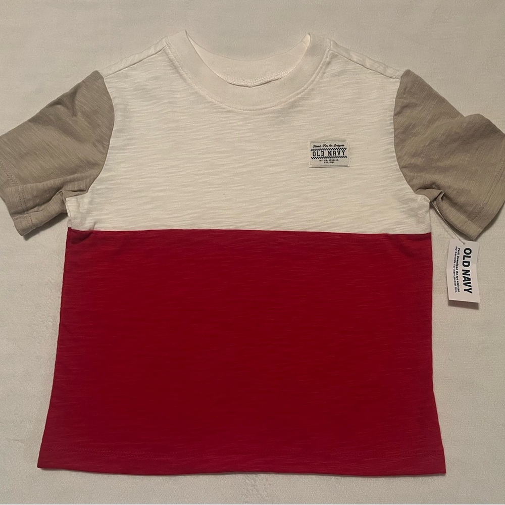 Old Navy Kids Red and Tan Colorblock Tee